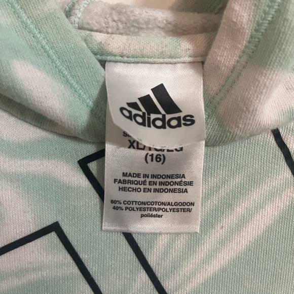 Adidas Girls Hoodie sweatshirt Size X-Large 16 Mint Green White and black - Picture 4 of 6